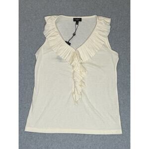 Talbots Women's Cream Sleeveless Tank Top V-Neck Pleated Ruffle Size P Layering